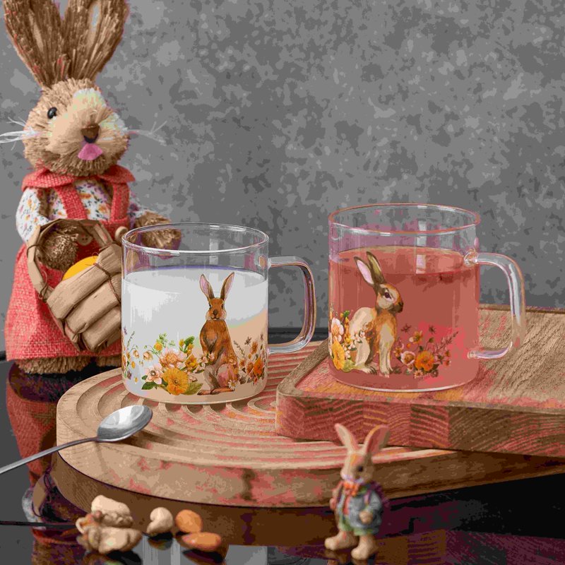 Bunny Daisy Glass Mug Set - 10 oz, 4 Pack for Hot & Cold Drinks