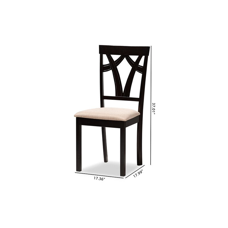 Modern Sand Upholstered Dining Chair Set in Espresso Finish