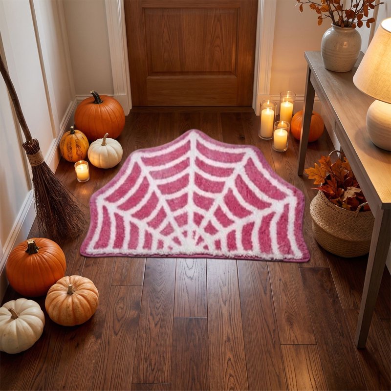 Halloween Spider Web Bathroom Rug - Non-Slip Plush Floor Mat, E Variation