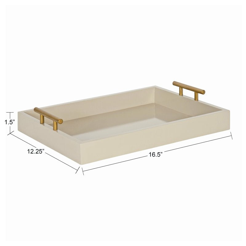 Decorative Wood Tray with Gold Metal Handles - Brown