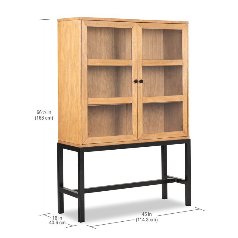 Ezra China Cabinet with Glass Doors - Light Honey/Black