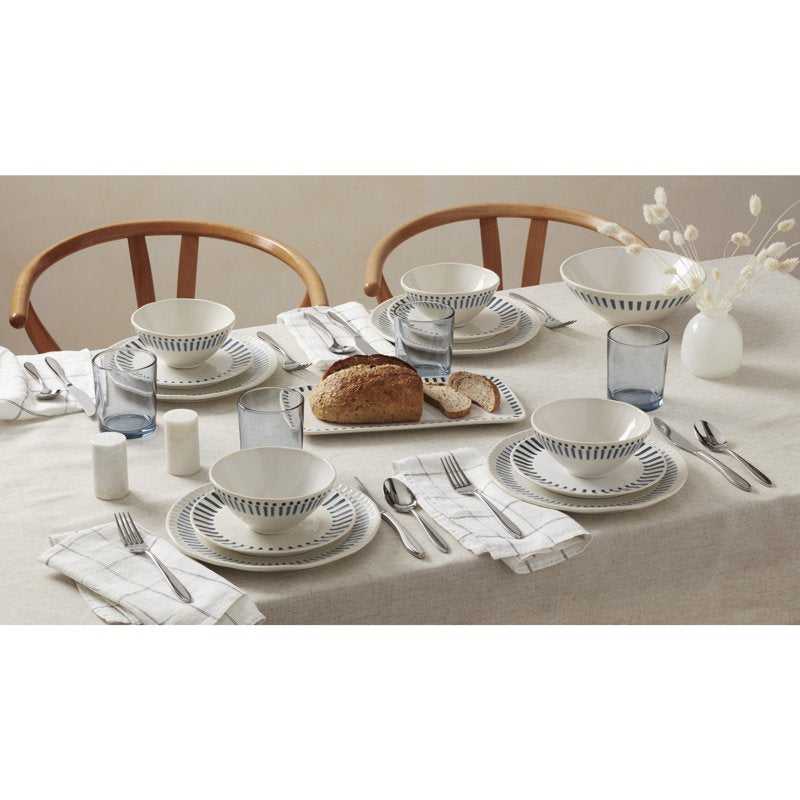 Artisanal Stripe White Stoneware Hors d'Oeuvres Tray - 13" x 6.5"