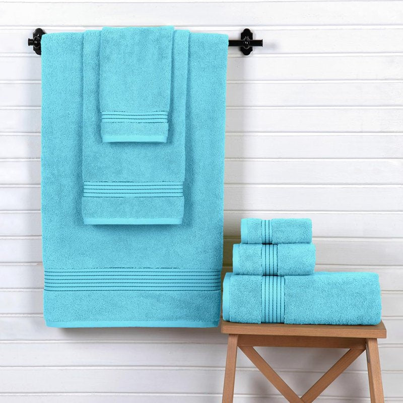 Aqua Turkish Cotton Towel Set - 6 Piece Bath & Hand Towels + Washcloths