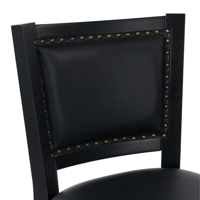 Bar Height Swivel Stool - Black Faux Leather Upholstery