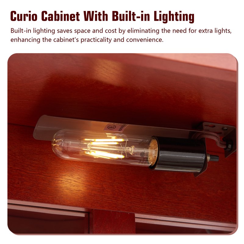 Curio Display Cabinet with Light and Adjustable Shelves - Cherry