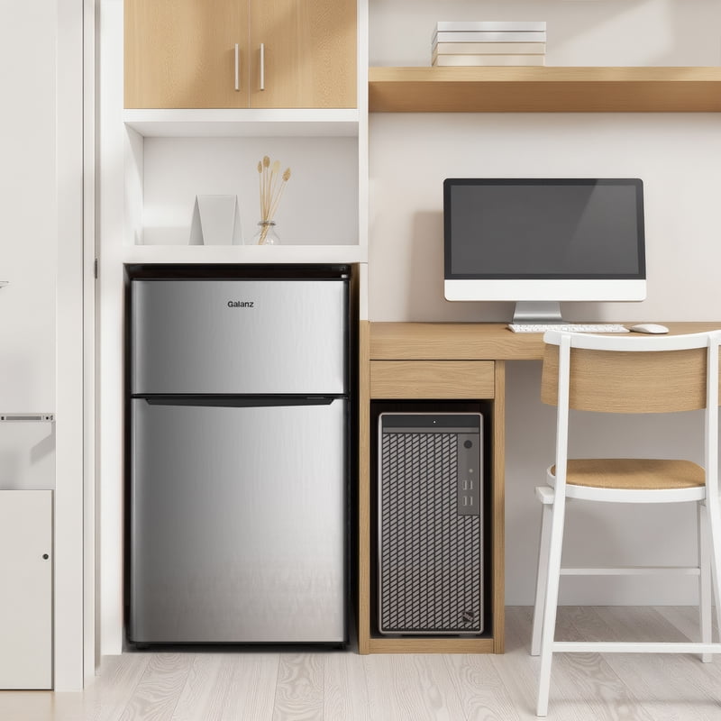 3.1 Cu Ft Two Door Mini Fridge with Freezer - Stainless Steel