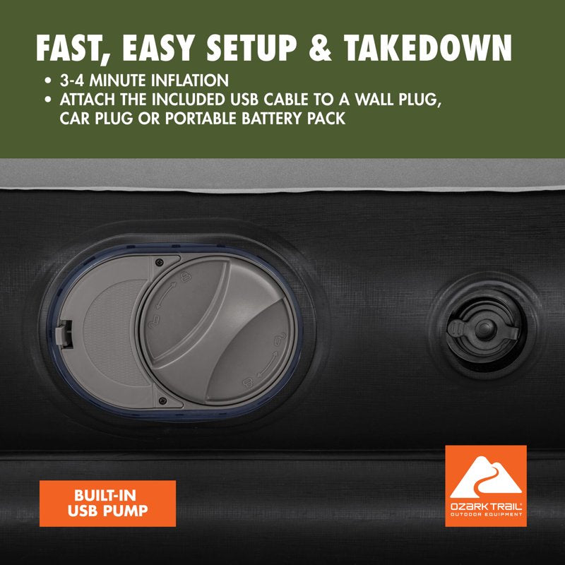 Queen Air Mattress with Built-In USB Pump - Indoor & Outdoor Camping Bed