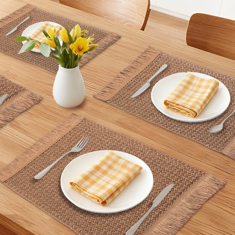 Farmhouse Placemats Set of 6 Woven Table Mats - Coffee