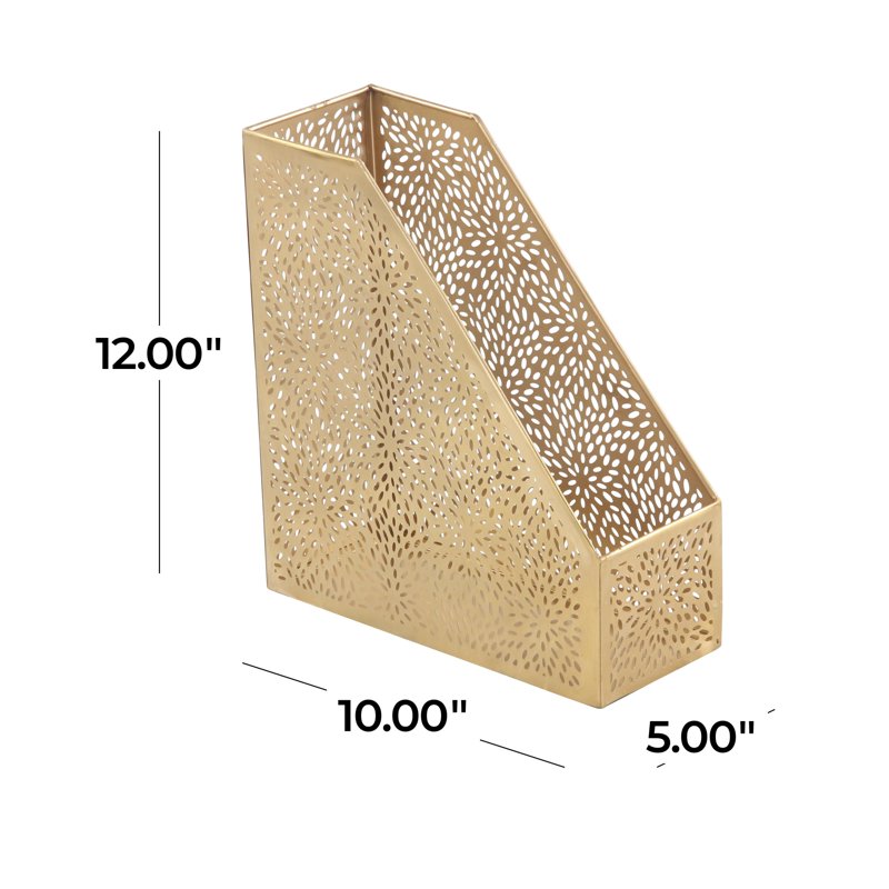 Gold Metal Floral Magazine Holder - 12-Inch Single Slot