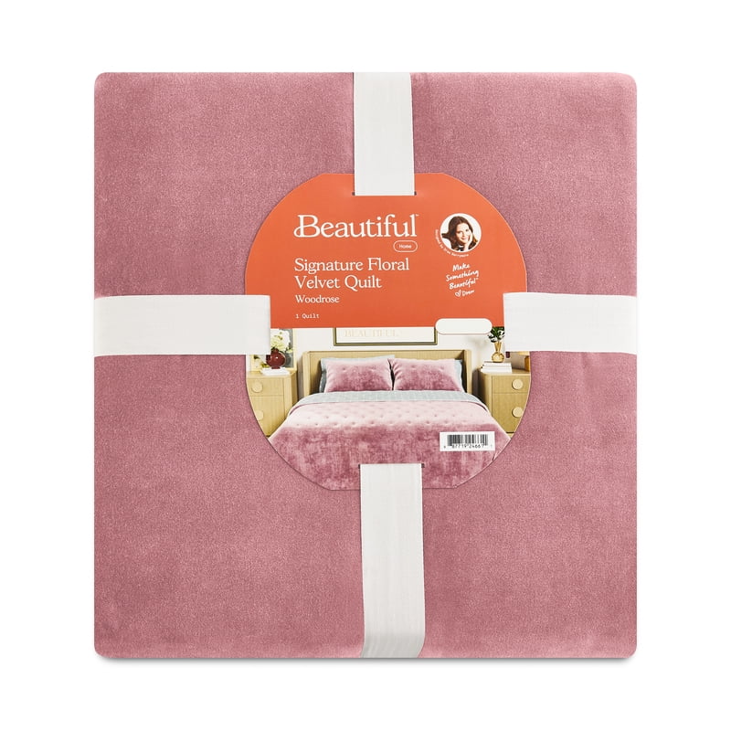 Beautiful Signature Floral Woodrose Pink Velvet Reversible King Quilt - Elegant Bedroom Decor