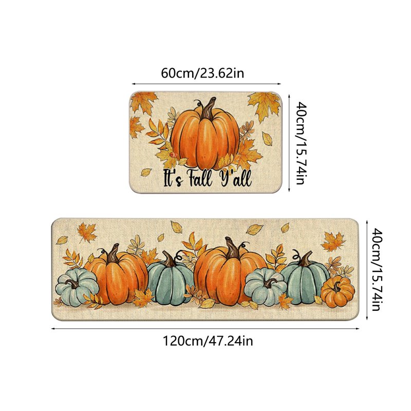 Free Size Fall Theme Pumpkin Turkey Kitchen Rugs & Mats Set of Two - Non-Slip Indoor Outdoor Decor
