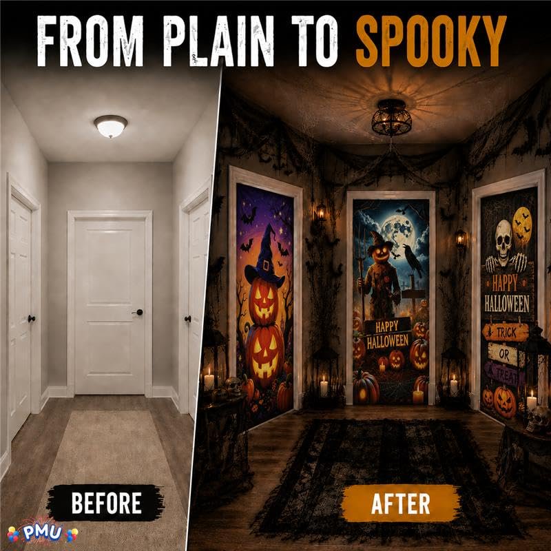 PMU Halloween Door Cover Set - 7 Bundles Spooky Decor for Multiple Doors