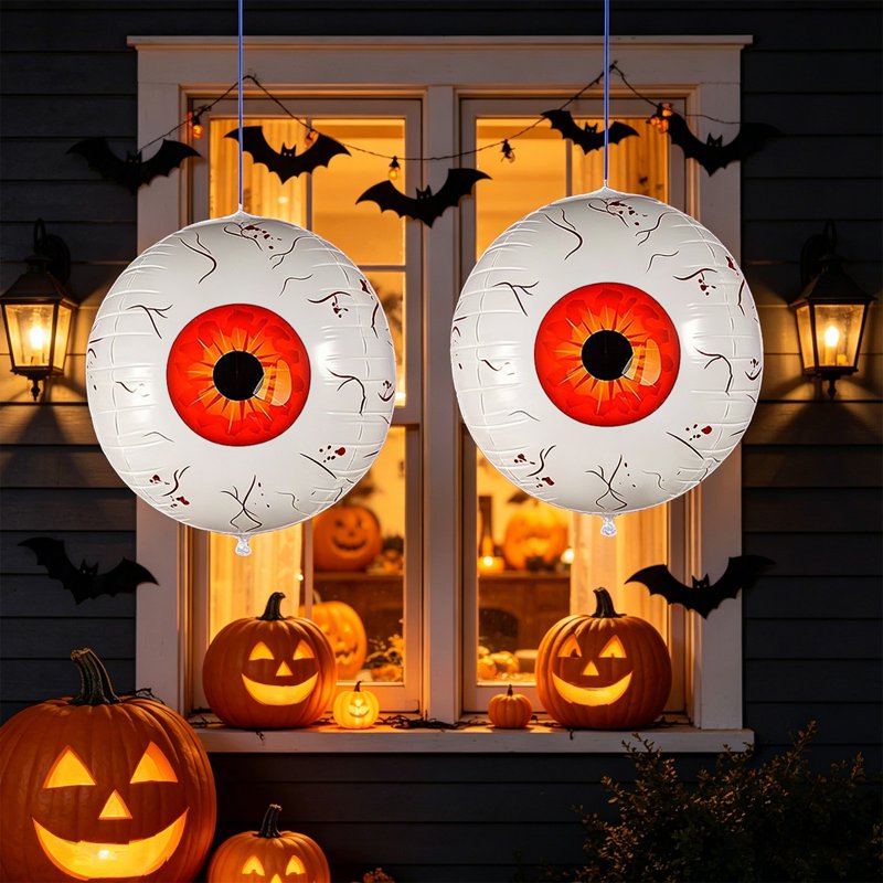 Red Inflatable Eyeball Halloween Decorations - 2PCS Bloodshot Horror Balloons Set