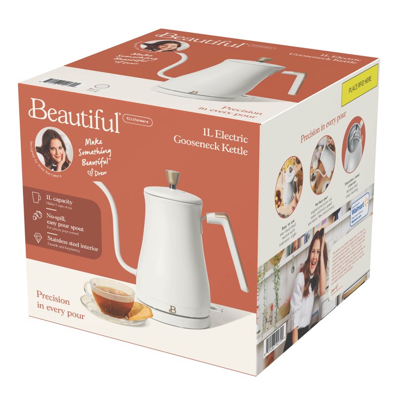 1L Electric Gooseneck Kettle - 1200W, White Icing