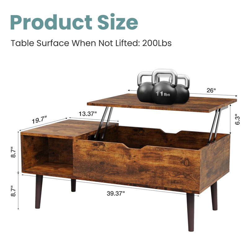 Modern Lift-Top Coffee Table with Storage - Adjustable Height