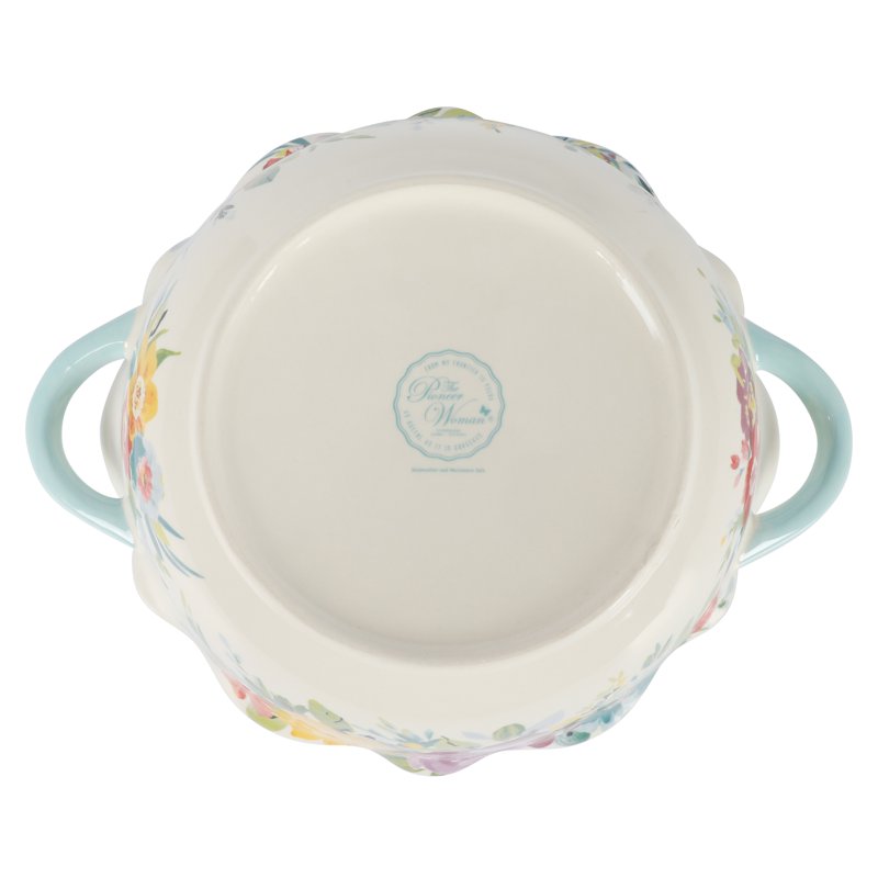 Ceramic Serving Bowl with Handles - Sweet Romance Blossom Design