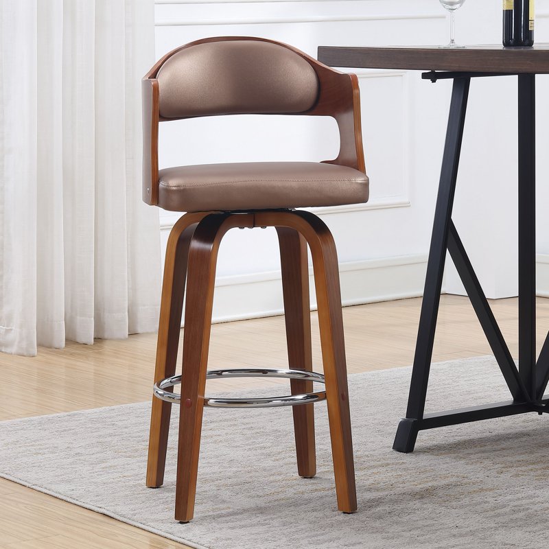Mid-Century Swivel Barstool - 27-Inch Height, Copper Faux Leather