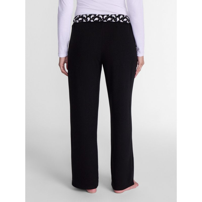 Women's Halloween Printed Lounge Pants with Foldover Waistband - Black Soot XL