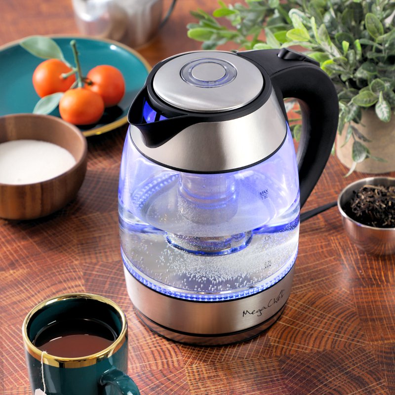 1.8L Electric Glass Tea Kettle with Removable Infuser & Auto Shut-Off