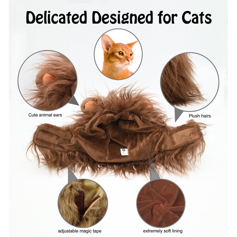 Lion Mane Wig for Cats - Funny Pet Costume for Halloween and Christmas - Coffee, Size M
