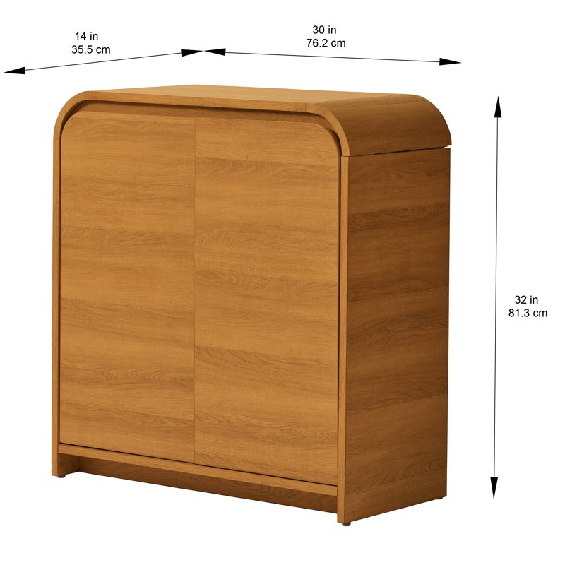 Warm Honey Curved Accent Cabinet with 2 Doors & 3 Shelves
