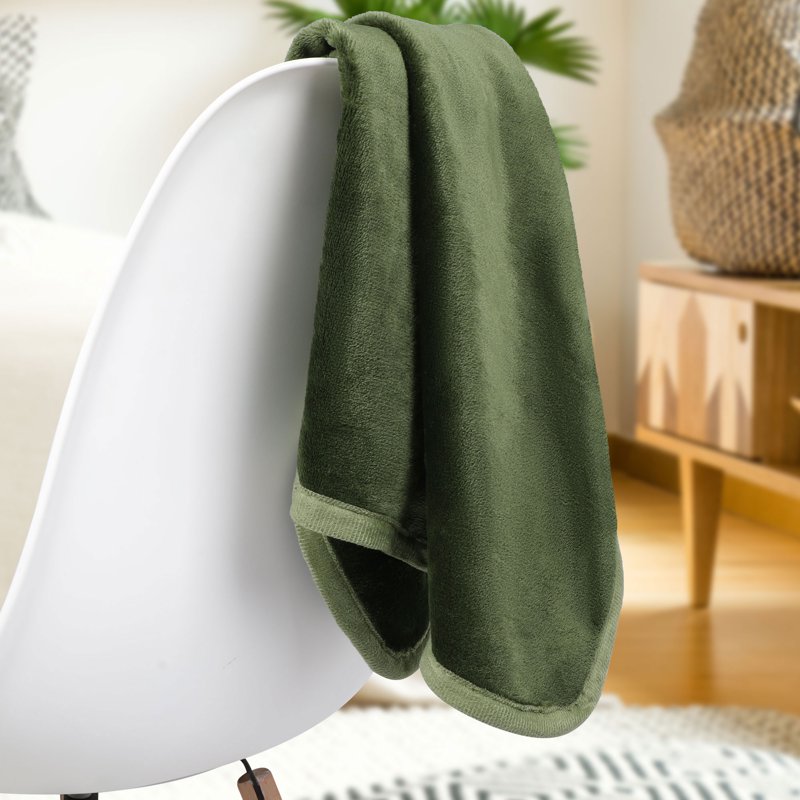 Twin Flannel Fleece Blanket - Fern Green 30x40 Inches Luxury Soft Comfort