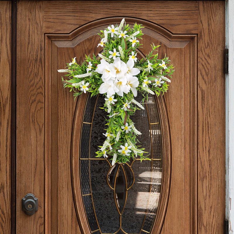 Easter Front Door Wreath Cross - Rustic Farmhouse 19.7 Inch Easter Decoration - Variation D