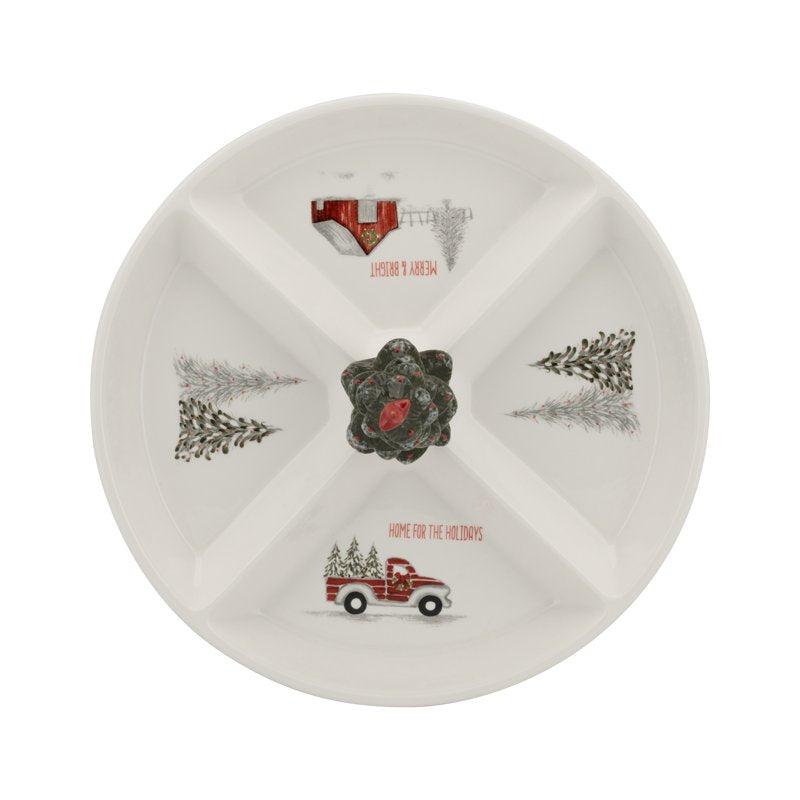 Ceramic 4-Section Snack Dish - Winter Wonderland Design