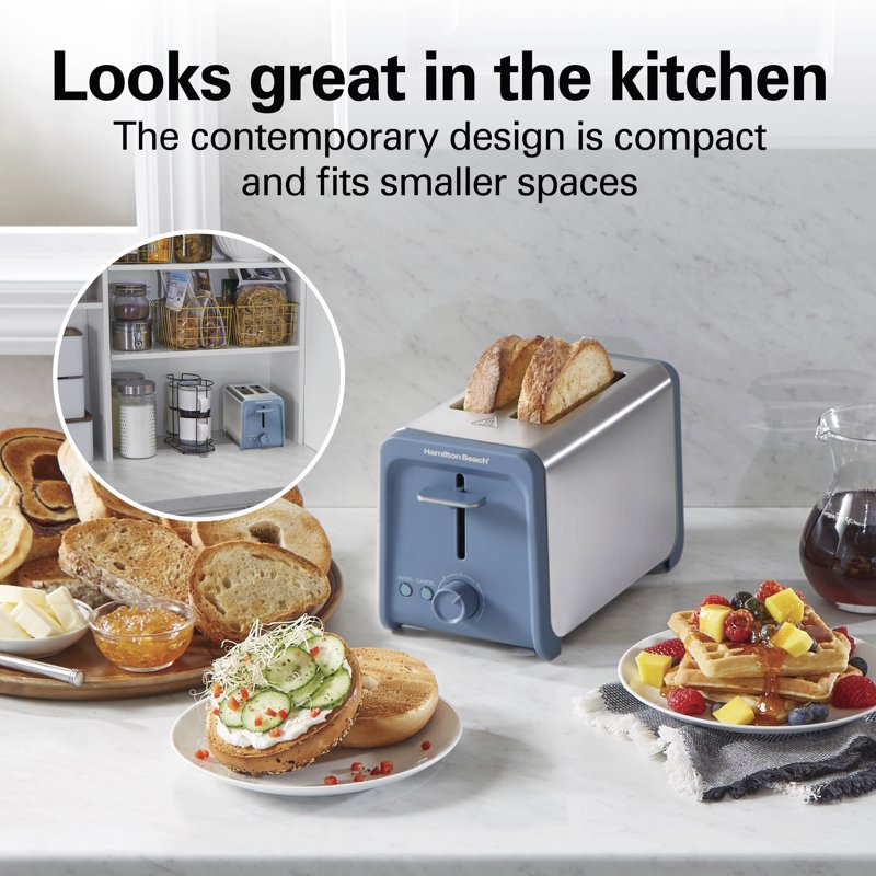 2 Slice Toaster with Wide Slots & Bagel Function - Steel Blue
