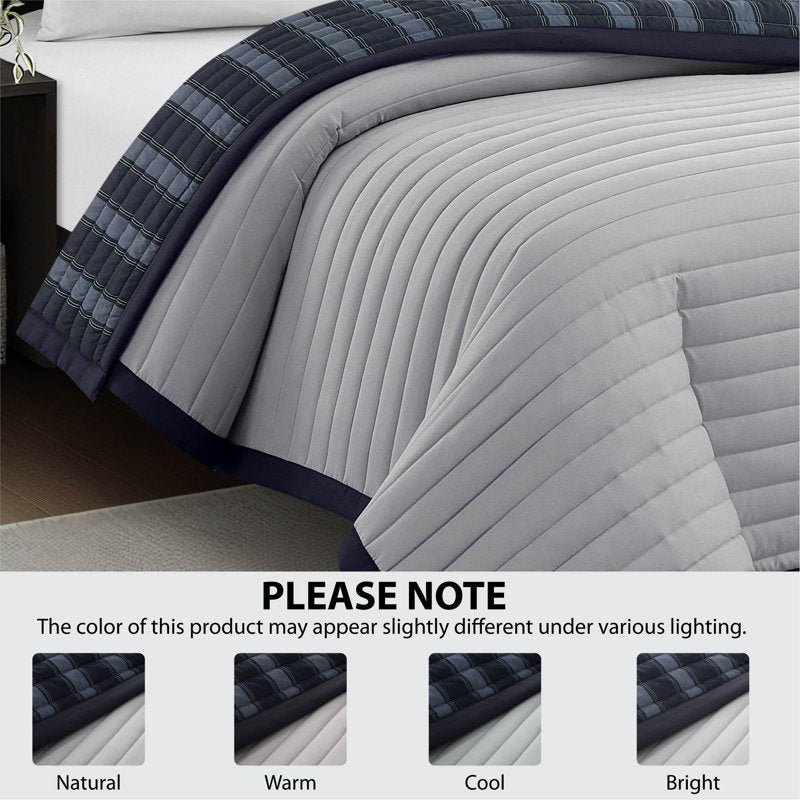 Mainstays Grey Reversible Quilt - Full/Queen, 86 x 90 Inches, Grey Striped