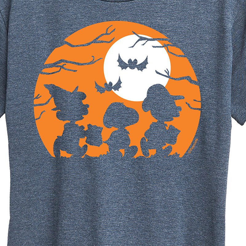 Heather Blue Peanuts Trick or Treat Silhouettes Women's Short Sleeve T-Shirt M