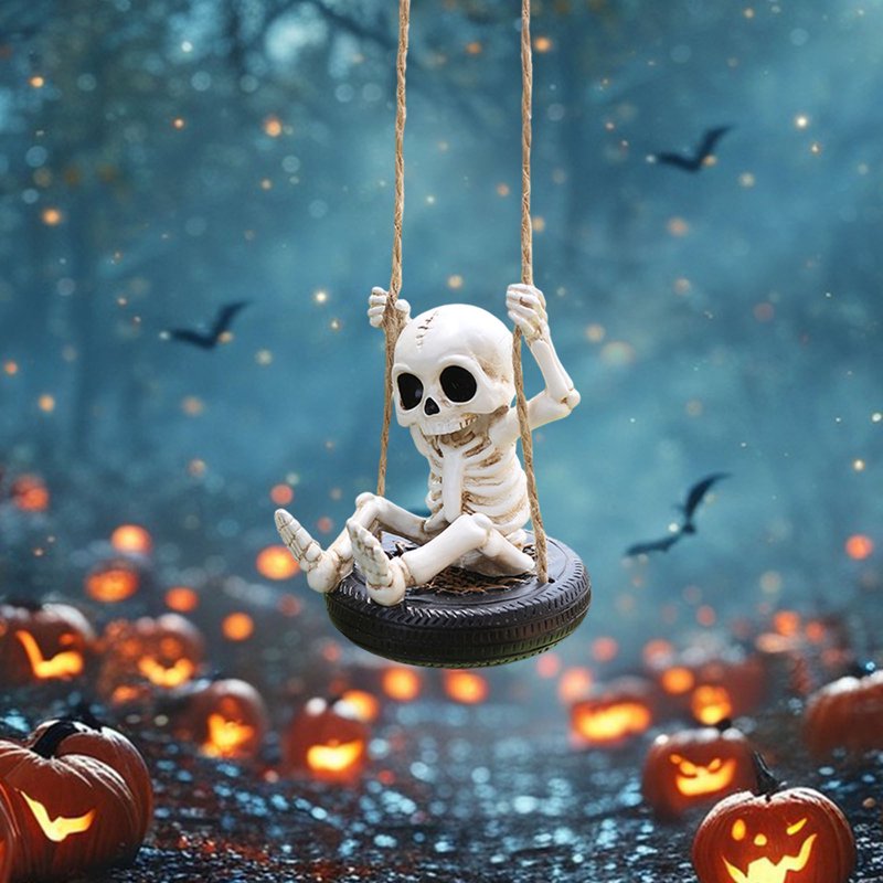 Halloween Skeleton Tire Swing Decoration, Creepy Hanging Yard Accent