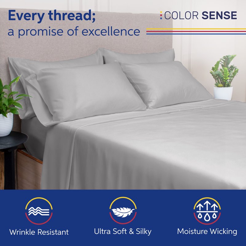 Queen Cotton Rich Bed Sheet Set - 800 Thread Count Silver Color Sense