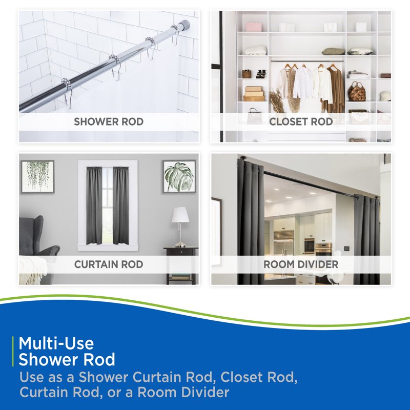 Kenney Twist & Fit No Tools Tension Shower Curtain Rod 42-72 Inches - White