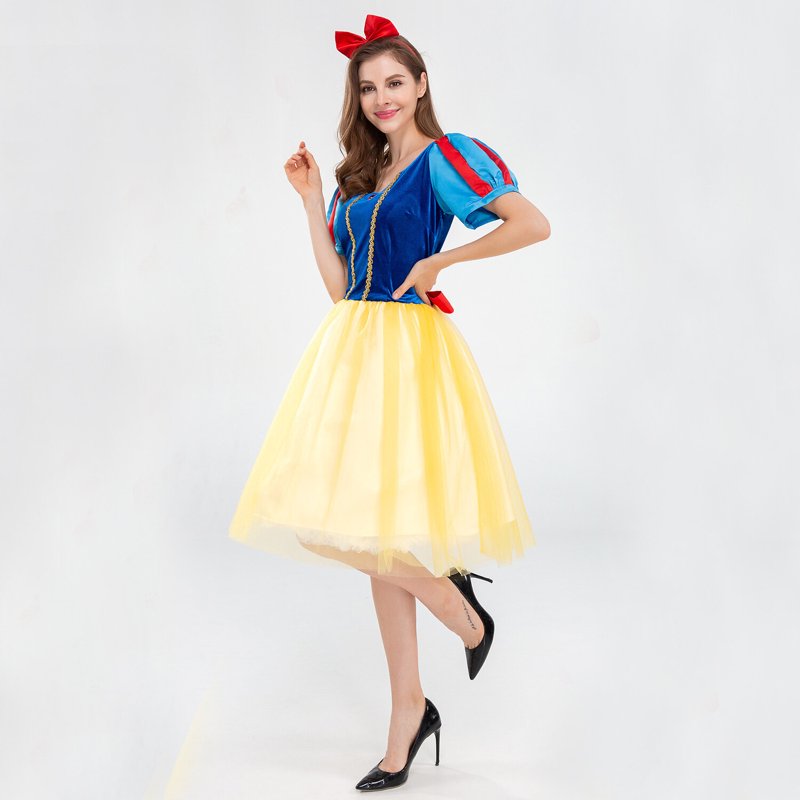 Women's Snow White Princess Costume Dress with Headband - Size 4-6 Halloween Cosplay