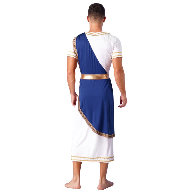 Mens Greek Toga Costume Short Sleeve Tunic with Belt - Blue XXL