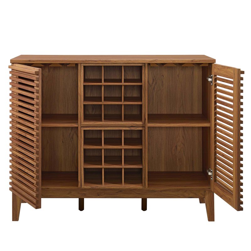 Mid-Century Walnut Bar Cabinet with Adjustable Shelves