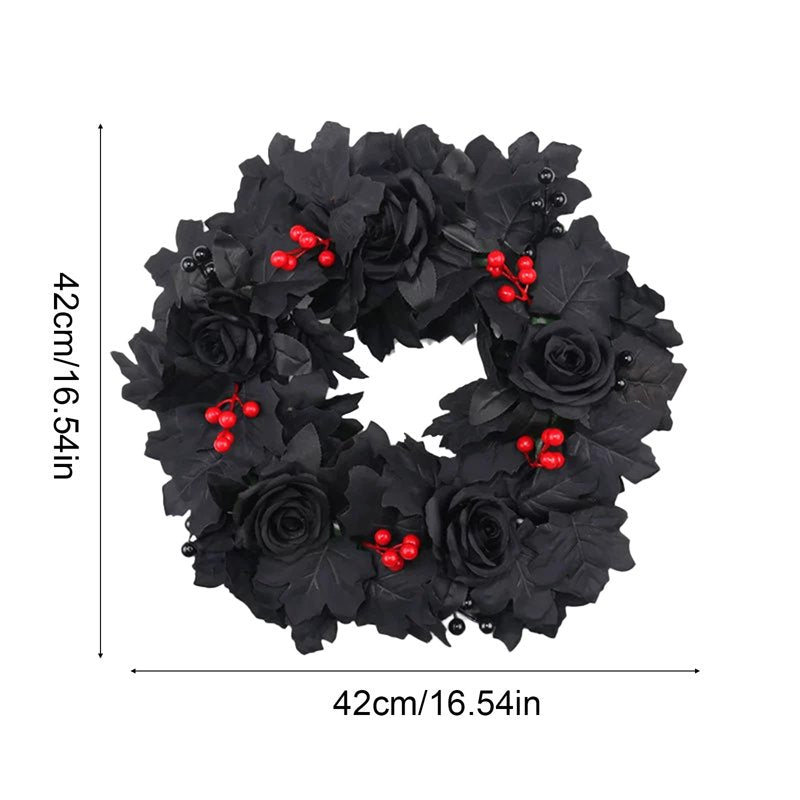 Halloween Wreath with Bats and Skulls - 17 Inch Black and Purple Gothic Decor with Berry Variation