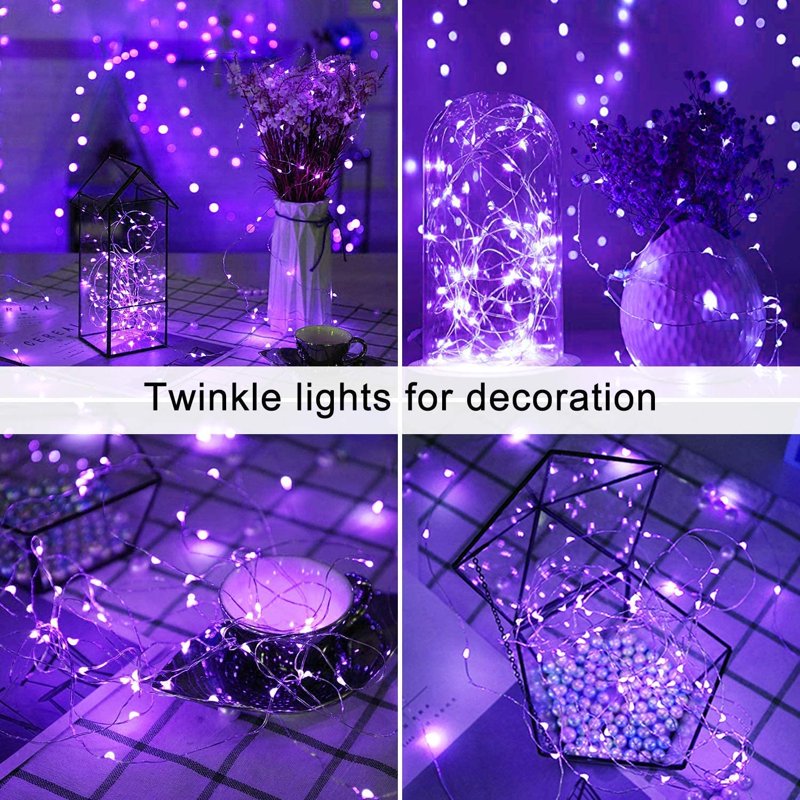 Solar String Lights Outdoor Purple 33ft 100 LED Fairy Lights 8 Modes Waterproof - 2 Pack