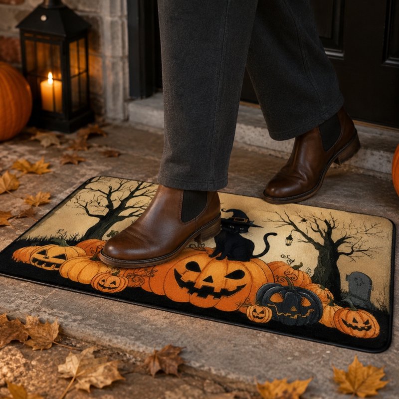 Halloween Doormat - Pumpkin Ghost Print Non-Slip Absorbent Entryway Rug - OutmaxHome