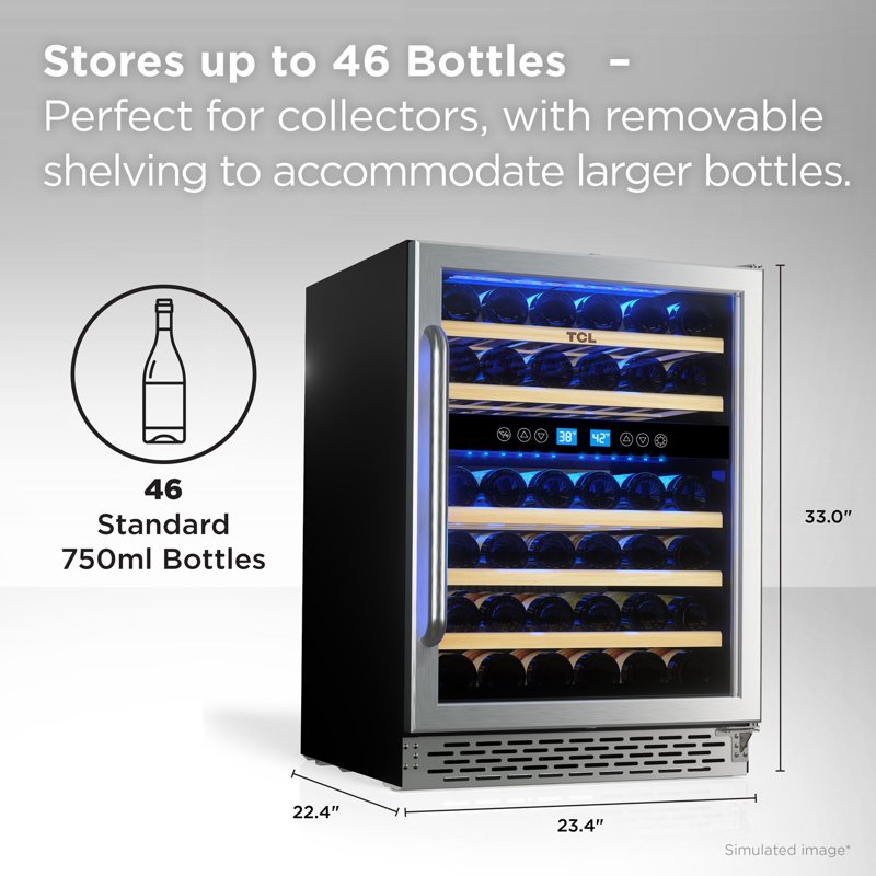 46-Bottle Wine Cooler - Freestanding 5.1 Cu. Ft. Storage