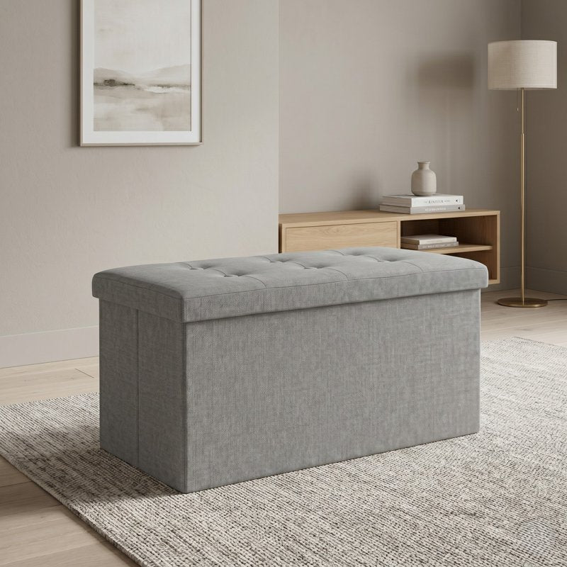 Upholstered Folding Storage Bench - Collapsible Design, Padded Seat