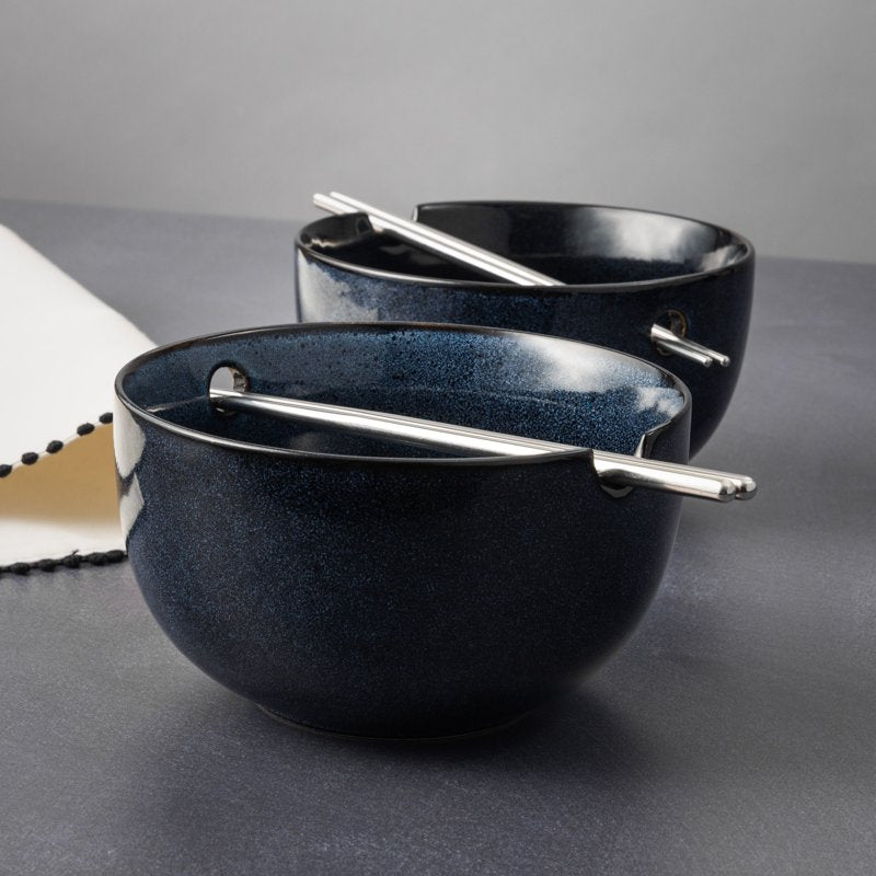 Ramen Bowl Set with Chopsticks - 2 Pack Ceramic
