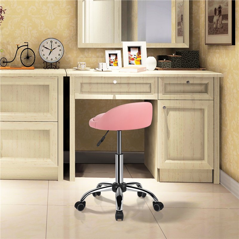 Adjustable Swivel PU Leather Bar Stool - Pink for Salon