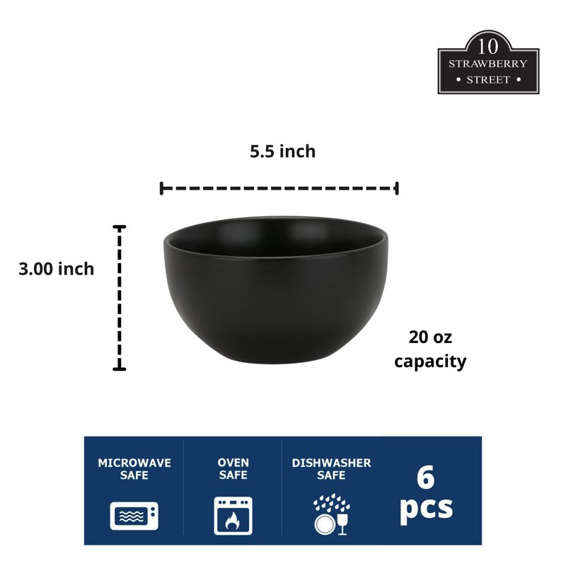 Matte Cereal Bowl Set of 6 - 5.5"/20oz - Black