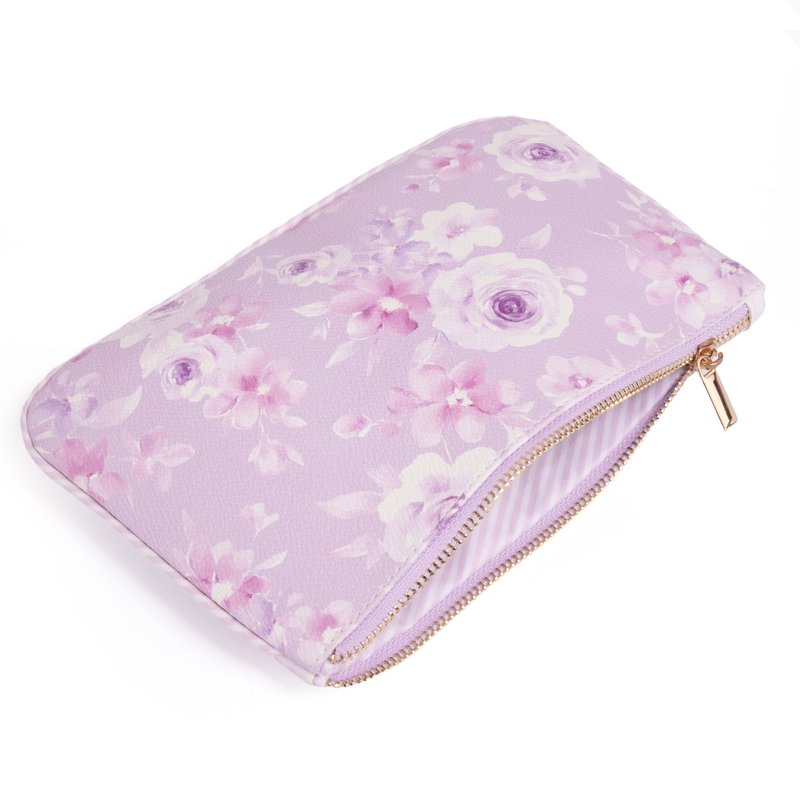 Purple Floral Large Zipper Pouch - Versatile Makeup & Travel Bag
