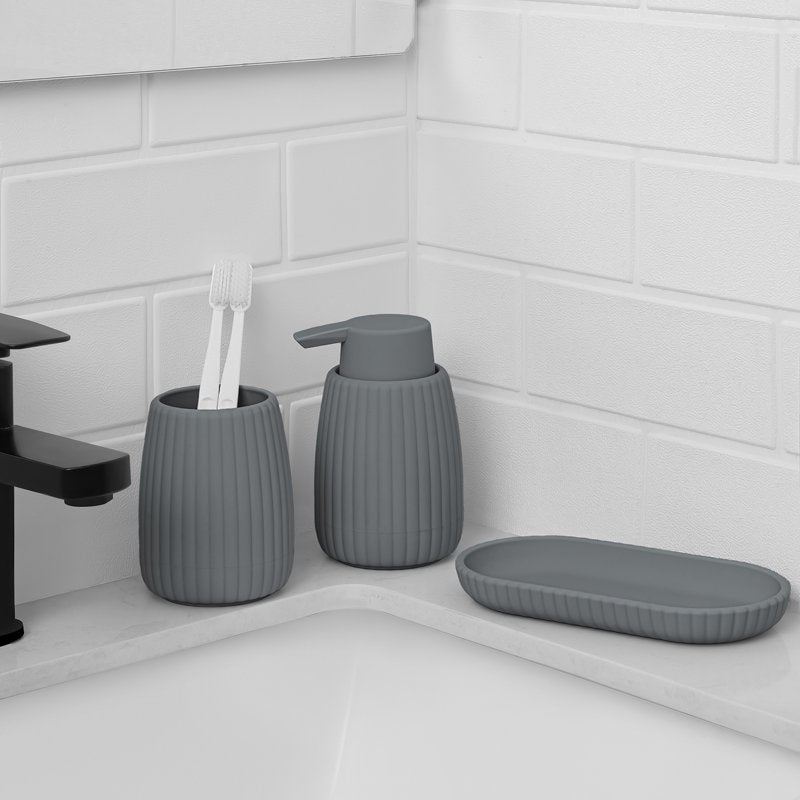 (3 Pack) Mainstays Rubberized Plastic Ribbed Toothbrush Holder, Gray - Countertop Bathroom Accessory