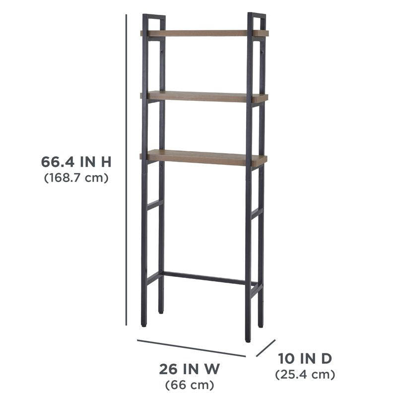 Over-the-Toilet Storage Shelf - Black Frame with Oak Shelves, 3-Tier Bathroom Organizer