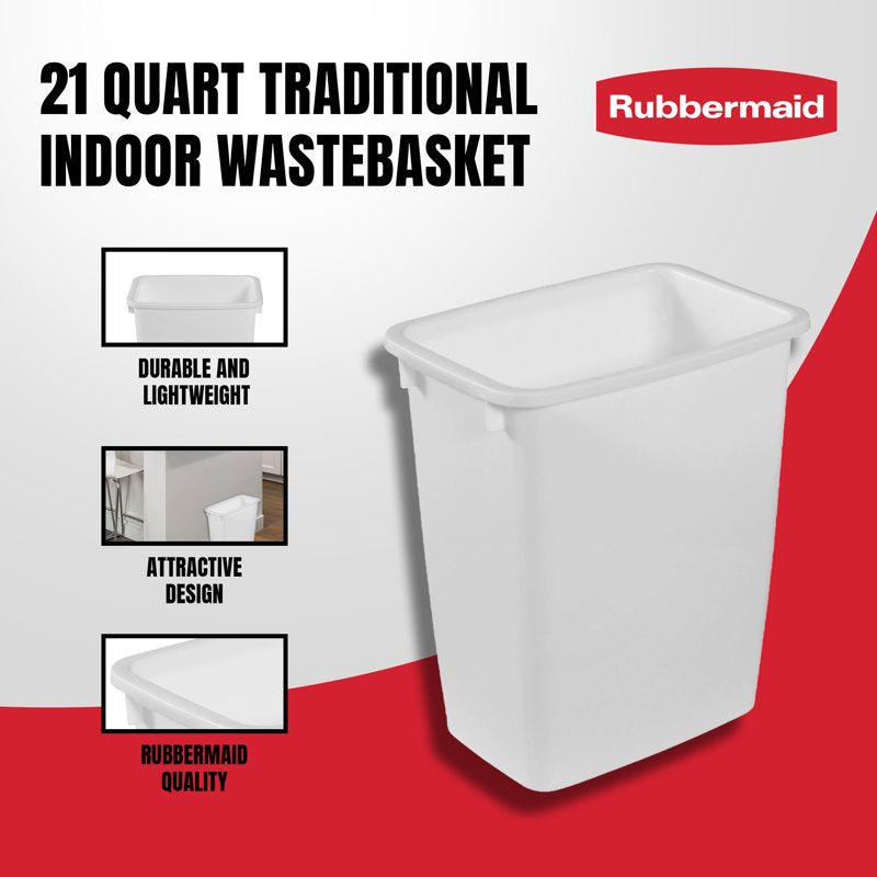 5.25 Gallon Plastic Bathroom Trash Can - Open Top Wastebasket
