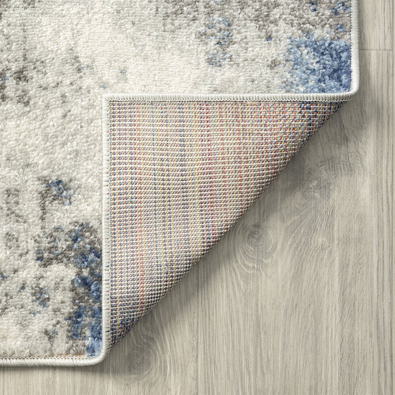6'7'' x 9'3'' Navy and Blue Indoor Area Rug - Contemporary Abstract Design, Kid & Pet Friendly